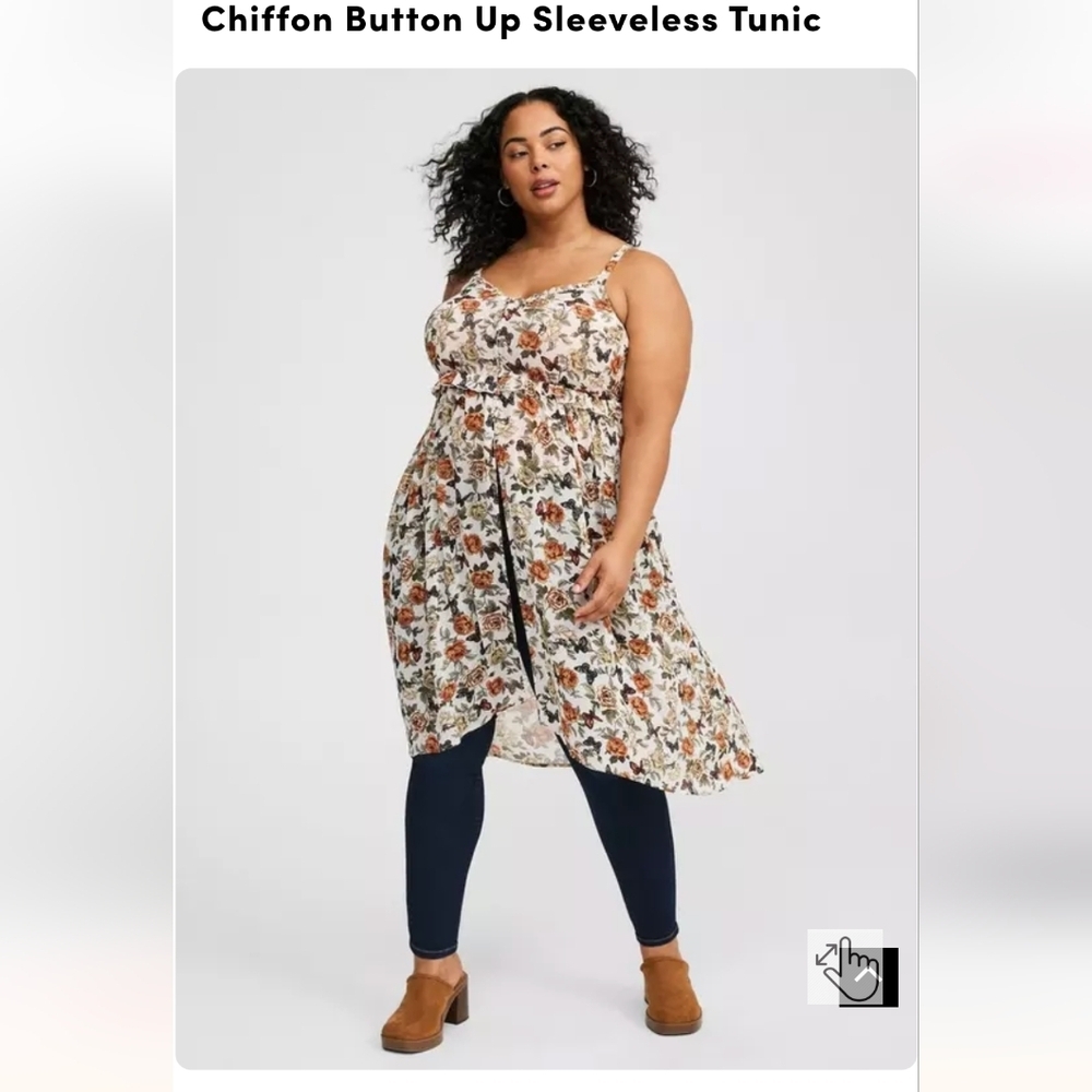 Torrid Floral Chiffon Button Up Sleeveless  Dress  Tunic Plus Size 4x New